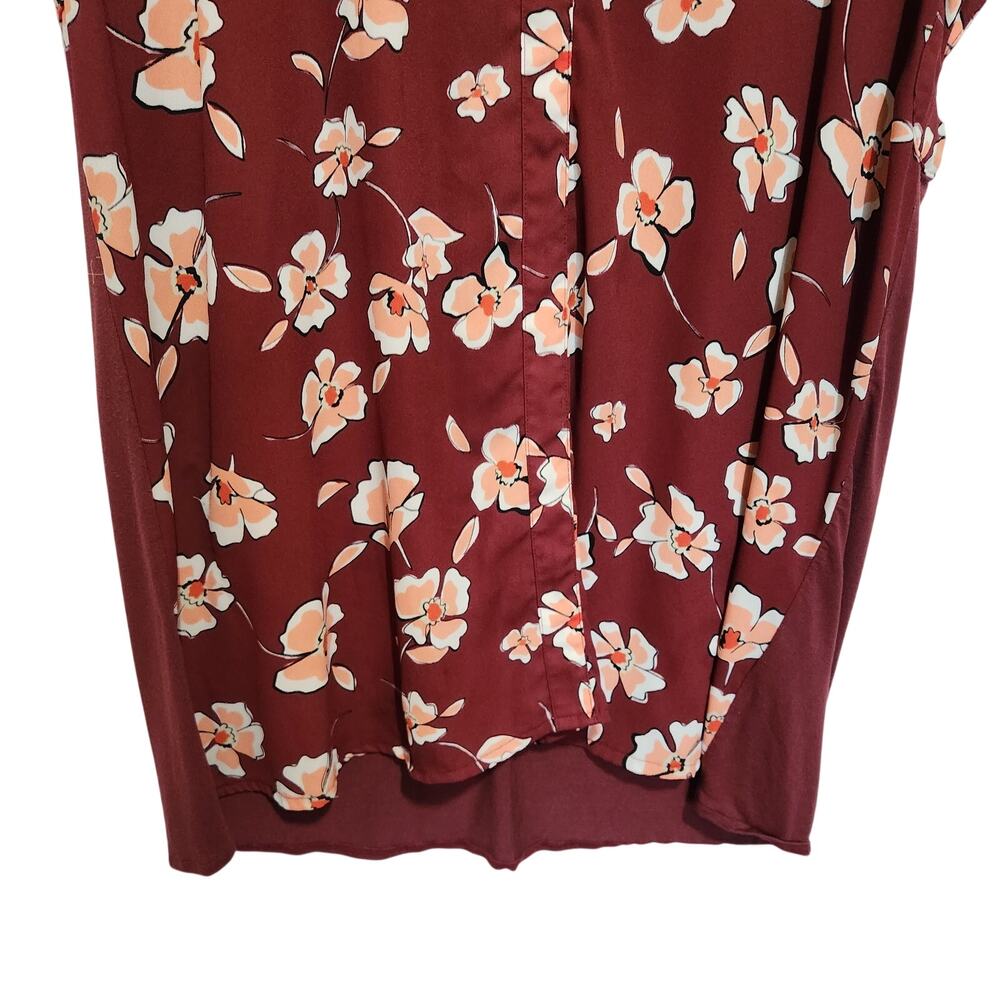 Alfani Mixed Media Cap Sleeve Floral Crimson Blouse Casual Top Red Size XL - Picture 5 of 9